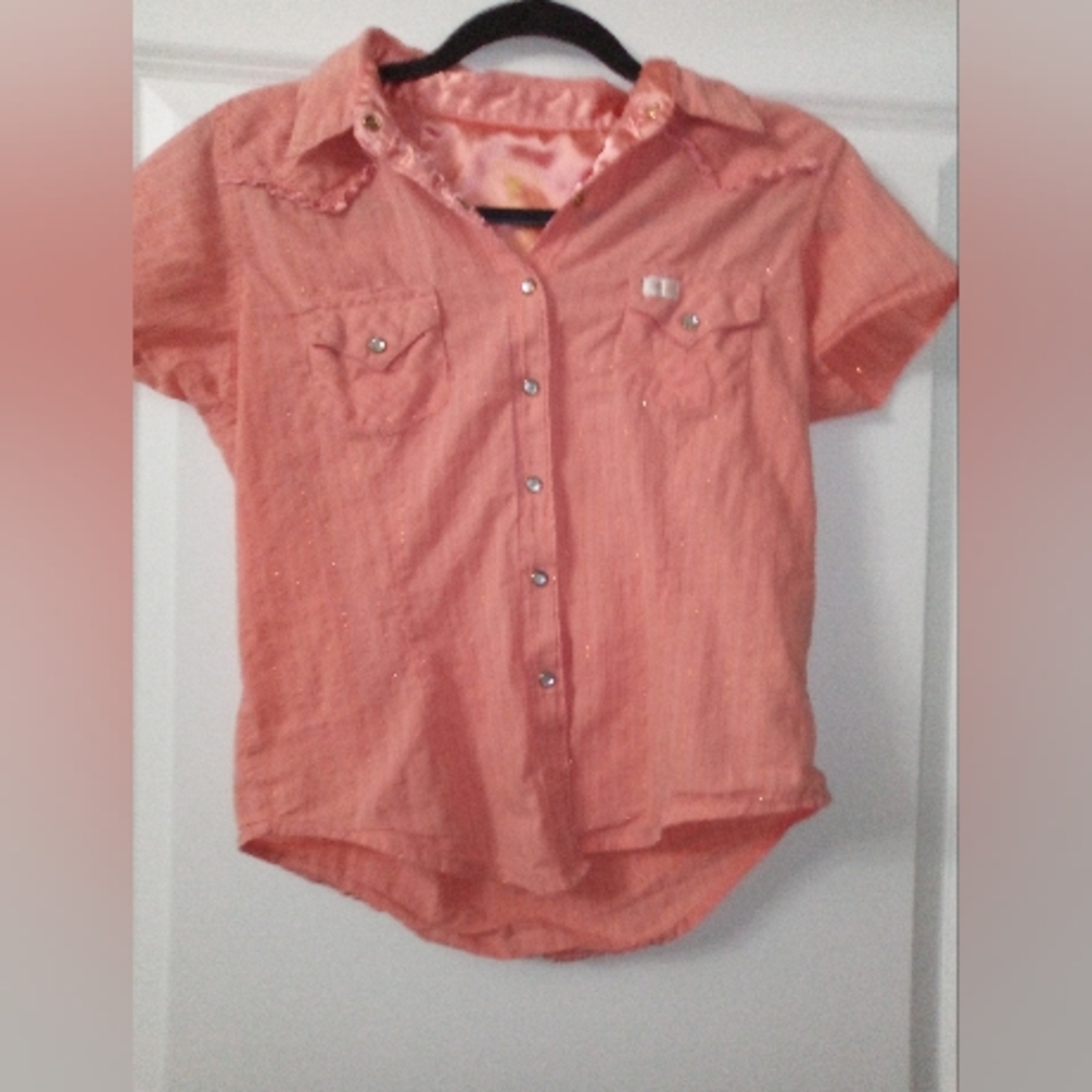 Twenty X Y2k Women's Coral Button-Down Short Sleeve Blouse Size Small